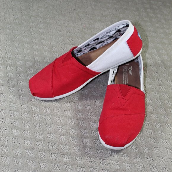 Toms Women's Size 8M Red and White Canvas Flats - Picture 1 of 6